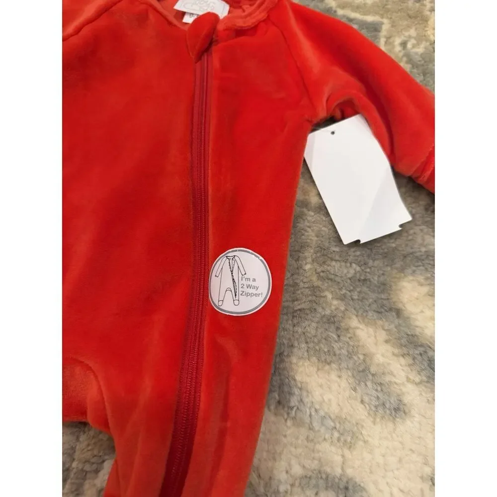 Toby Baby Red Long Sleeve Velour Footie 0-3 Months NWT